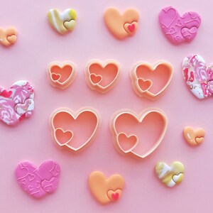 Lot de 5 emporte-pièces double coeur Saint-Valentin | emporte-pièces uniques | Outils d'argile | XO Puzzle Lèvres Ours Lettre Amour