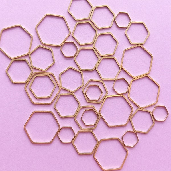 Hexagon Charms Pendants | Jewellery making | Raw Brass Gold Colour