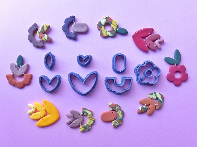 Set E 7 Pcs Polymer Clay Cutter Set Flower Heart Shape Cutters Clay Tools Customized Clay Cutters image 1