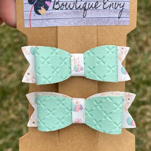 Pig Tail Bows, Piggy Bows, Tiny Bows, Easter Bows, Hair Clip Bows, Faux Leather Bows