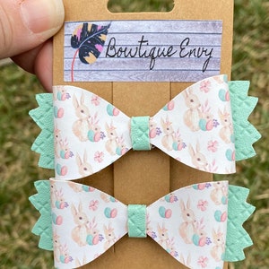 Pig Tail Bows, Easter Hair Bows, Hair Clip Bows, Easter Piggies, Faux Leather Hair Bows, Bow Tie Pig Tail Bows