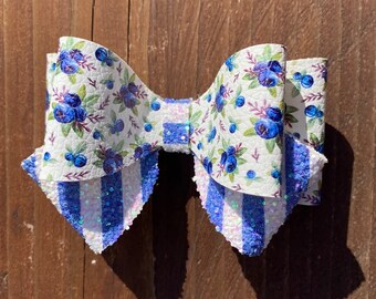 Blueberry Faux Leather Hair Bow