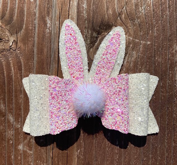 Easter Bunny Bow, White Glitter Bunny Bow, White Bunny Bow, Easter Bow, Bunny Hair Bow, Easter Hair Bow, Glitter Hair Bows, Spring Hair Bows