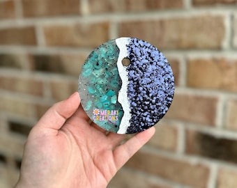 Navy and Turquoise Glitter Geode Car Freshie Freshy - Car Scent, Air Freshener