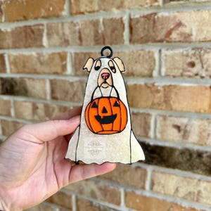 Dog Trick or Treating Ghost Car Freshie Freshy - Halloween Dog Car Air Freshener, Car Scent, Air Freshener