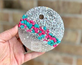 Silver and Turquoise Glitter Geode Car Freshie Freshy - Car Scent, Air Freshener