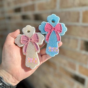 Coquette Bow Cross Car Freshie Freshy - Religious Cross with Bow, Car Scent, Air Freshener