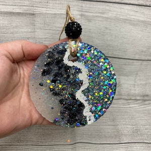 Black and Blue Glitter Geode Car Freshie Car Air Freshener image 2