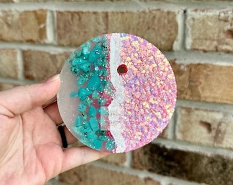 Pink and Turquoise Glitter Geode Car Freshie Freshy - Car Air Freshener, Car Scent