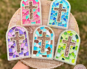 Stained Glass Window Cross Car Freshie Freshy - Religious Car Scent, Air Freshener