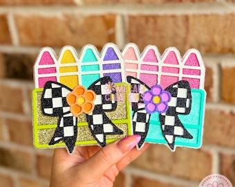 Crayon Box with Checker Bow Car Freshie Freshy - Car Scent, Air Freshener