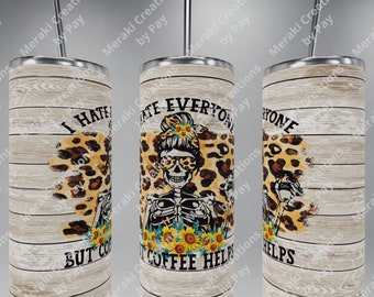 Leopard Skeleton Sunflower 20oz Sublimation Tumbler Design - digital file only