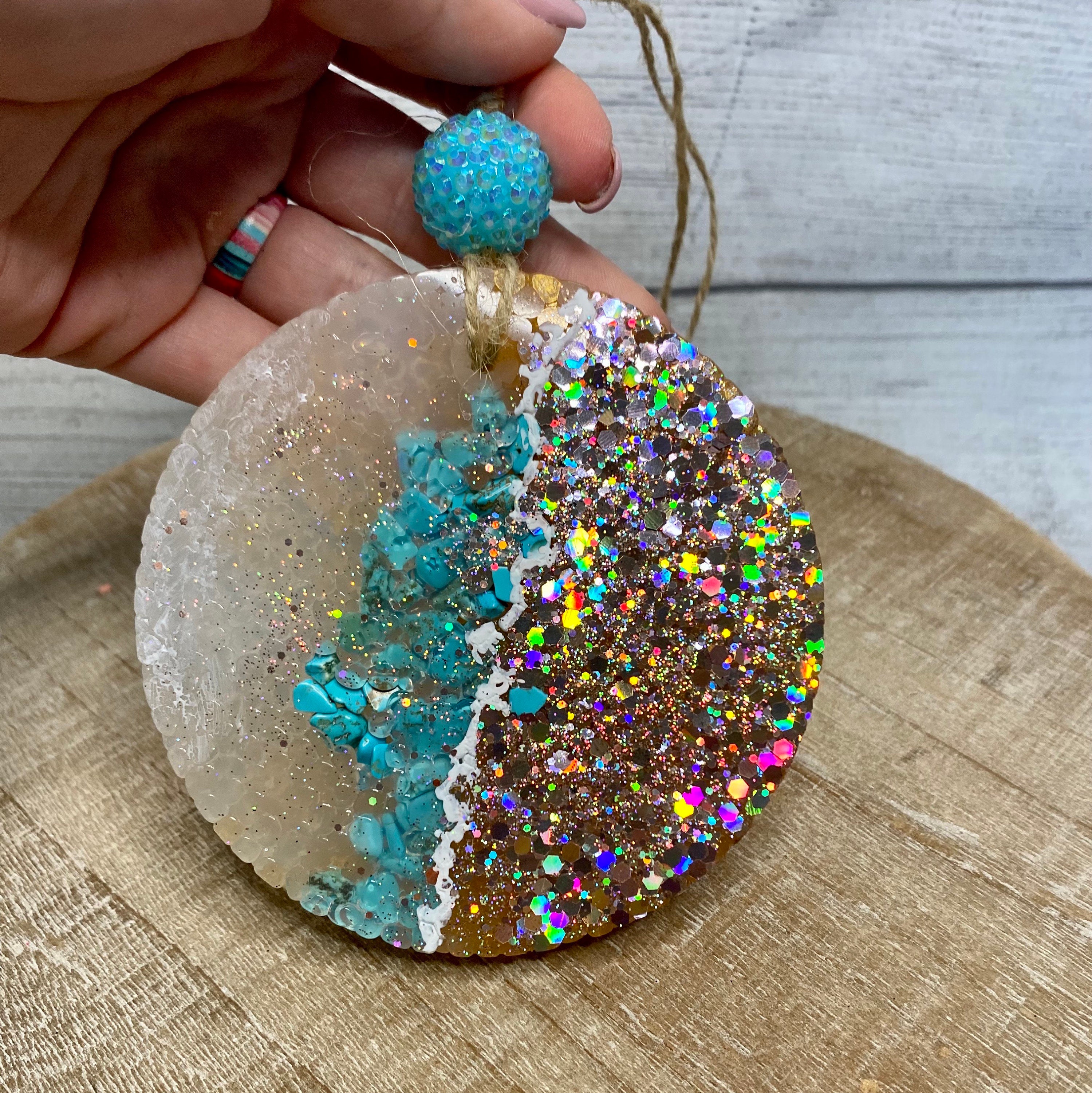 Rose Gold Navy and Turquoise Glitter Geode Car Freshie Car 