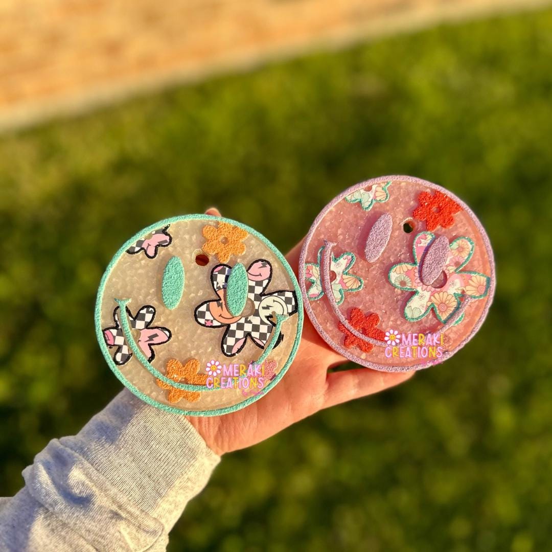 Retro Flower Smiley Cardstock Car Freshie Freshy - Car Air Freshener
