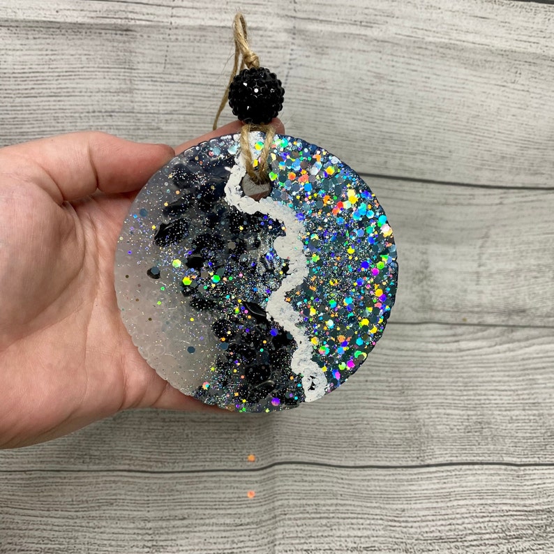 Black and Blue Glitter Geode Car Freshie Car Air Freshener image 1