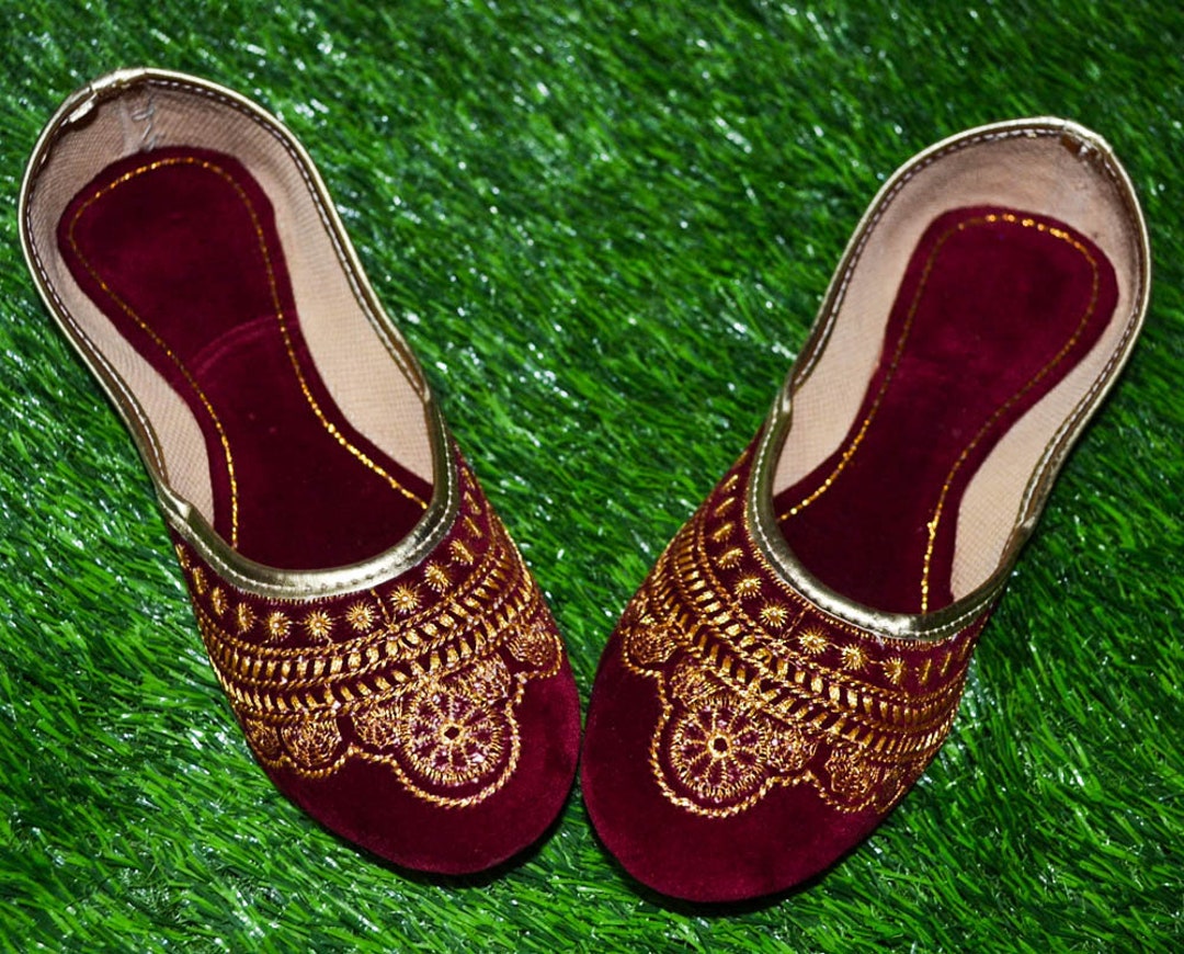 Golden Shoes, Mehroon Shoes, Handmade Shoes, Bridal Shoes, Women Shoes