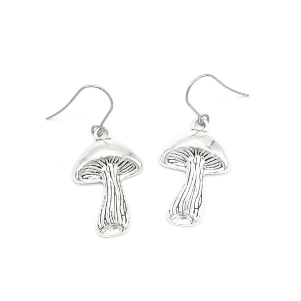 Mushroom Earrings for Women, Hippie Earrings, Silver Mushroom Earring Gift for Girlfriend, Shroom Earrings, Witchy Jewelry, Cottagecore Gift
