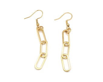 Gold Paperclip Chain Earrings for Women, Dangle Earrings, Trendy Gift for Best Friend, Chain Link Earrings, Gold Jewelry, Chunky Earrings