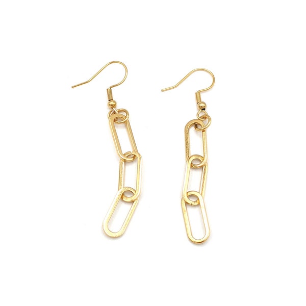 Gold Paperclip Chain Earrings for Women, Dangle Earrings, Trendy Gift for Best Friend, Chain Link Earrings, Gold Jewelry, Chunky Earrings