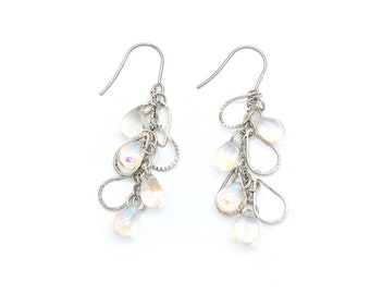 Silver Dangle Earrings, Glass Teardrop Beads, Boho Dangle Earrings, Gift for Her, Long Earrings, Silver Loops, Lightweight Earrings