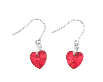 Red Heart Earrings for Women, Valentines Day Gift for Her, Romantic Gift for Girlfriend, Silver Dangle Earrings, Valentine Jewelry, Girly