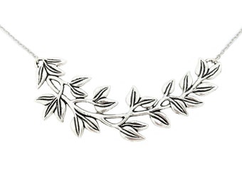 Silver Plant Necklace for Women, Bib Necklace, Stocking Stuffer for Women, Botanical Necklace, Silver Branch Necklace, Plant Lover Gift