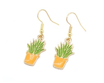 Potted Plant Earrings, Succulent Earrings, Plant Dangle Earrings, Houseplant Earrings, Boho Earrings, Nature Earrings, Gold Earrings, Gift