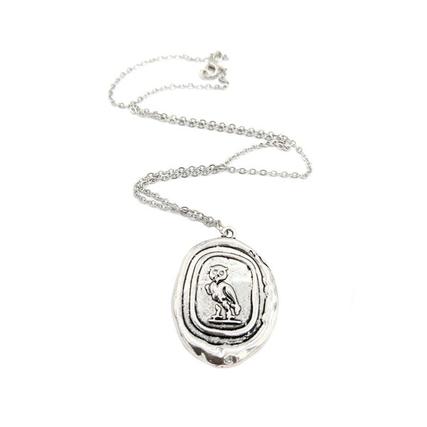 Owl Wax Seal Necklace, Antique Wax Seal, Bird Stamp Necklace, Wax Seal Charm, Wax Seal Pendant, Owl Pendant, Silver Bird Jewelry