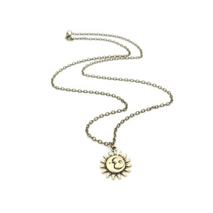 Moon Pendant Necklace, Crescent Moon Necklace, Sun Necklace, Dainty Necklace, Bronze Necklace, Celestial Necklace, Witchy Necklace, Hippie
