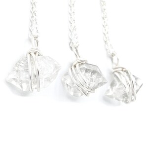 Herkimer Diamond Necklace for Women, Clear Quartz, Christmas Gift for Wife, Stocking Stuffer for Her, Raw Crystal Points, .925 Silver Chain