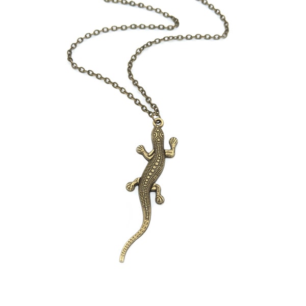 Bronze Lizard Necklace for Women, Salamander Charm Necklace, Gecko Jewelry, Witchy Jewelry, Animal Charm Necklace, Western Jewelry, Reptile