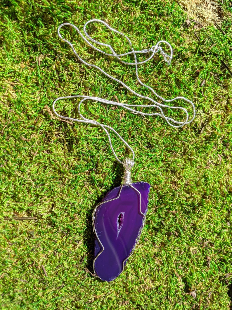 Druzy Agate Pendant Witchy Necklace Crystal Hippie Necklace Gift for Her Boho Necklace Smooth Agate Necklace Raw Gemstone Necklace