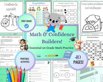 1st Grade Math Worksheets | Printable Addition & Subtraction Practice Bundle | Fun Math Games | Kids Math Practice (Digital Download)