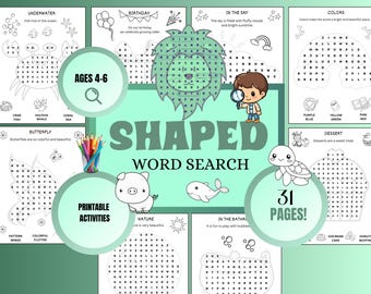 Shaped Word Search Puzzles for Kids | Fun Sight Words | Kids General Knowledge Activities (Ages 4-6) (Digital Download)