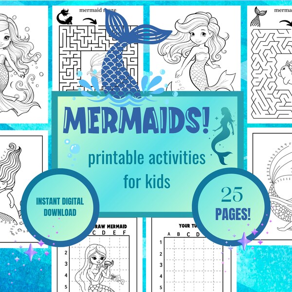 Mermaid Coloring, Mermaid Activities, Girls Coloring Pages, Party Favours, Activities for Girls, Coloring Sheets, Printable PDF