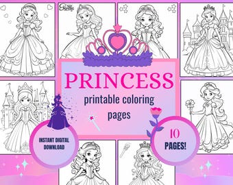 Princess Coloring | Girls Activities | Girls Party Favors (Digital Download)
