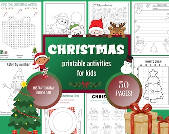Paquete de actividades navideñas / Juegos navideños para niños / Páginas para colorear navideñas (Descarga en PDF)