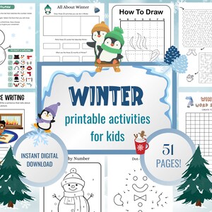 Kids Winter Activities, Printable Winter Activity Bundle, Coloring ...