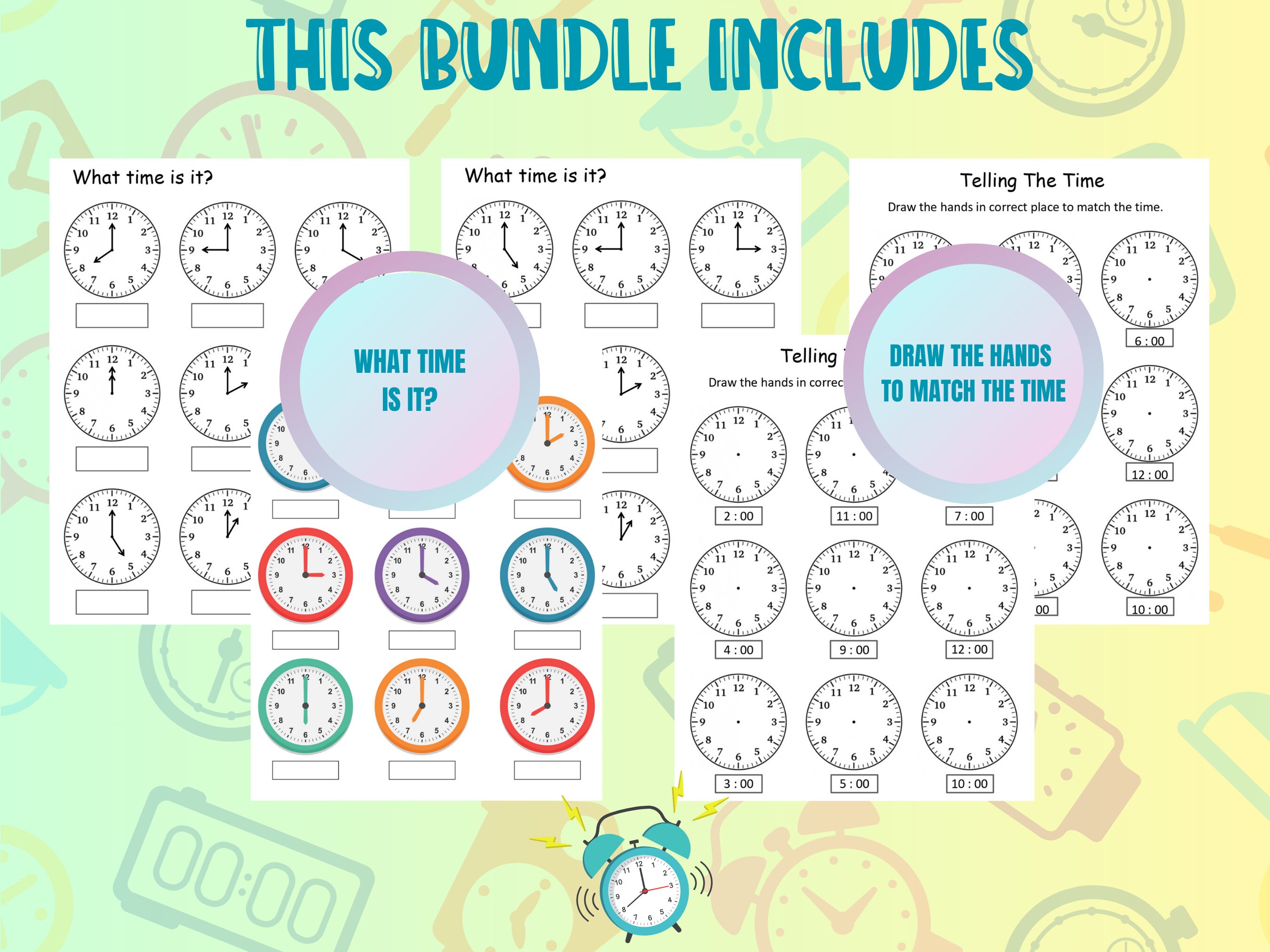 Telling Time Printable, Teaching Time Bundle, Teach Kids to Tell Time ...