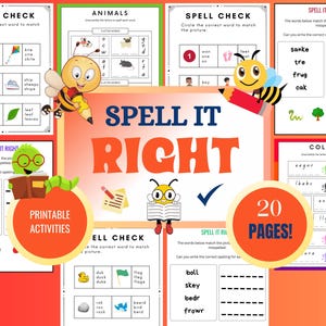 Spelling Worksheets for Kids | Printable Spelling Practice Activities (Digital Download)