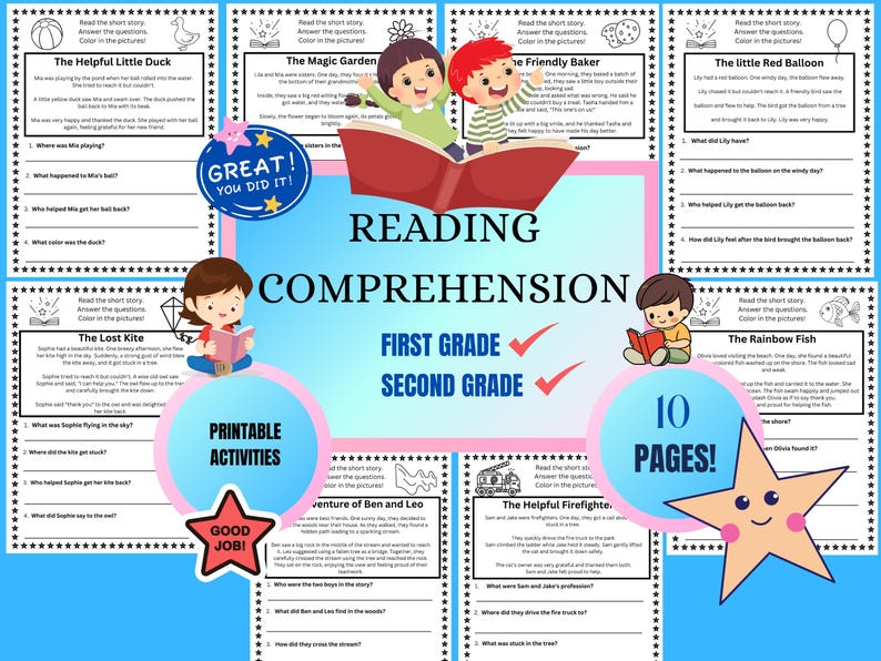 First Grade Worksheets, Reading Comprehension Worksheets, 1st Grade Learning, Stories with Questions, Homeschool Learning
