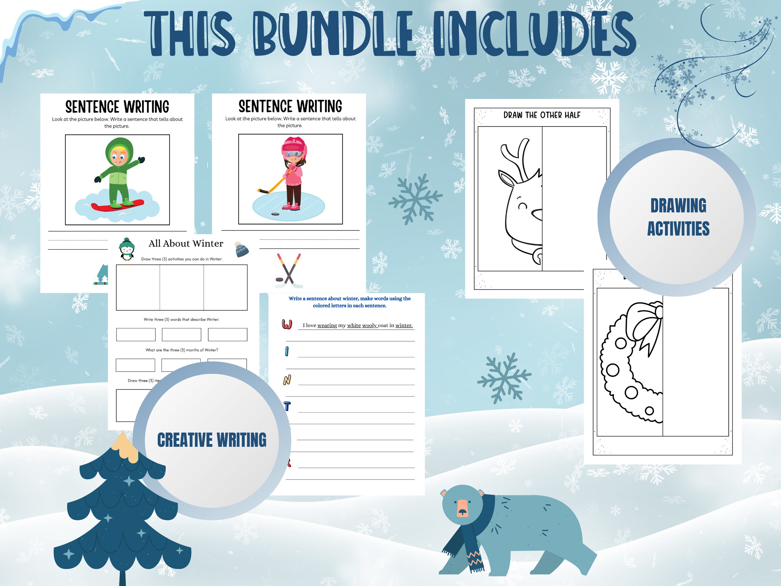 Kids Winter Activities, Printable Winter Activity Bundle, Coloring