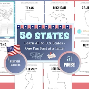 U.S. Geography Worksheets | 50 States Coloring & Fun Facts Printable Pack (Digital Download)
