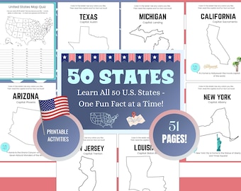 U.S. Geography Worksheets | 50 States Coloring & Fun Facts Printable Pack (Digital Download)