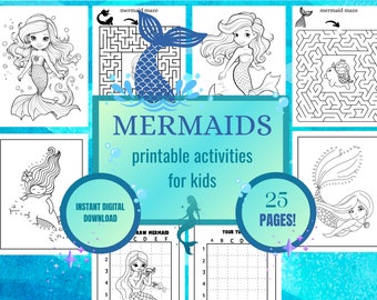 Mermaid Coloring Pages & Activities for Girls | Party Favors (Digital Download)