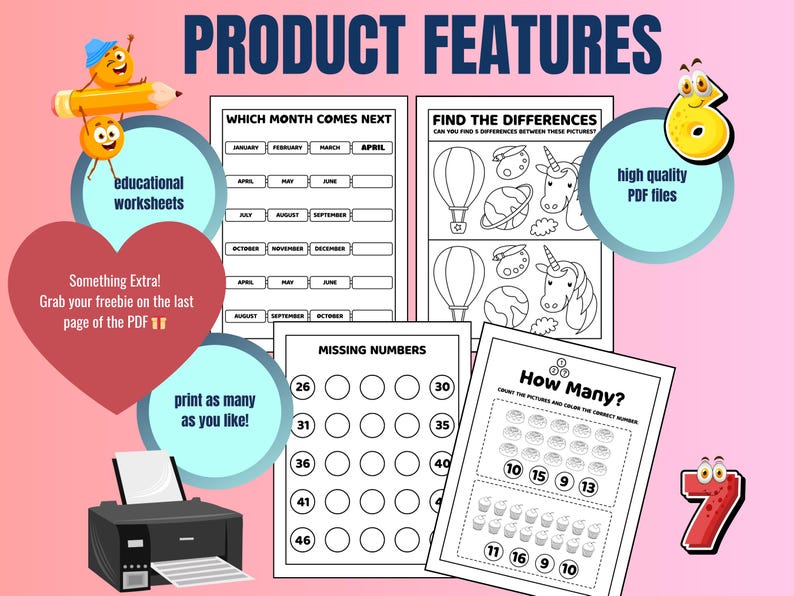Kindergarten & First Grade Math Worksheets | Early Learning Activity Pack | Math Practice (PDF Download) image 8