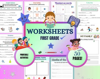 1st Grade ELA Worksheets | Reading & Writing Printables | First Grade Homeschool (Digital Download)