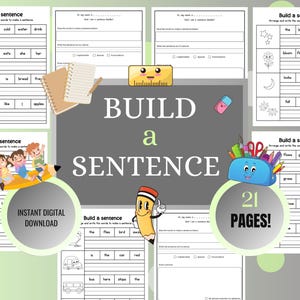 Sentence Building Worksheets | Kindergarten & 1st Grade Writing Activity (PDF Downloadable Printables)