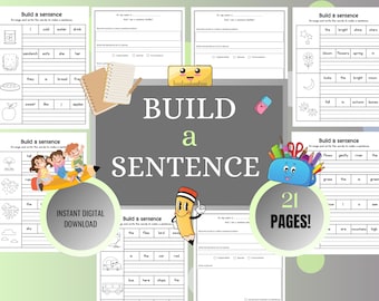 Sentence Building Worksheets | Kindergarten & 1st Grade Writing Activity (PDF Downloadable Printables)