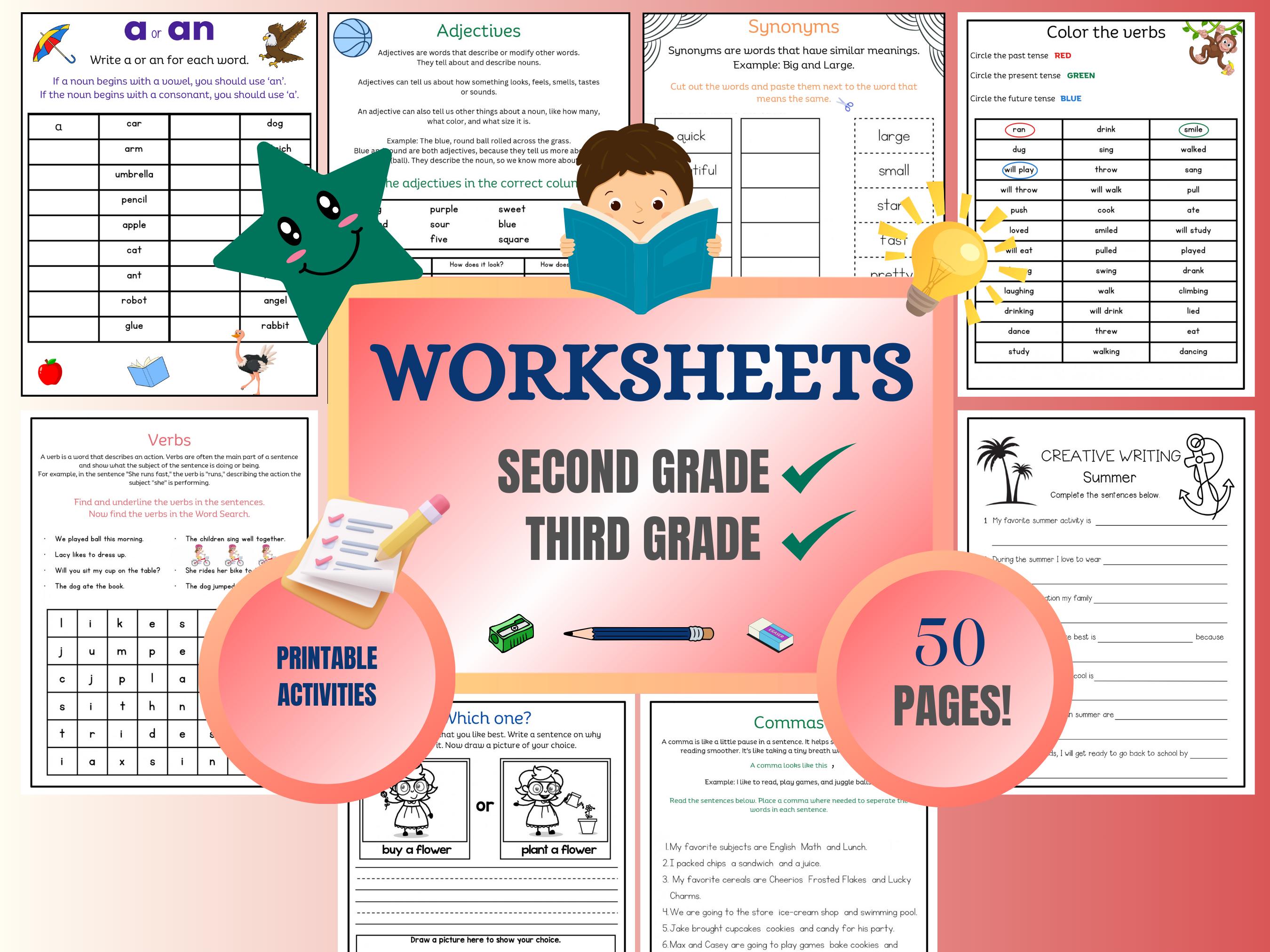 2nd & 3rd Grade Worksheets | Reading | Writing | ELA Printables for